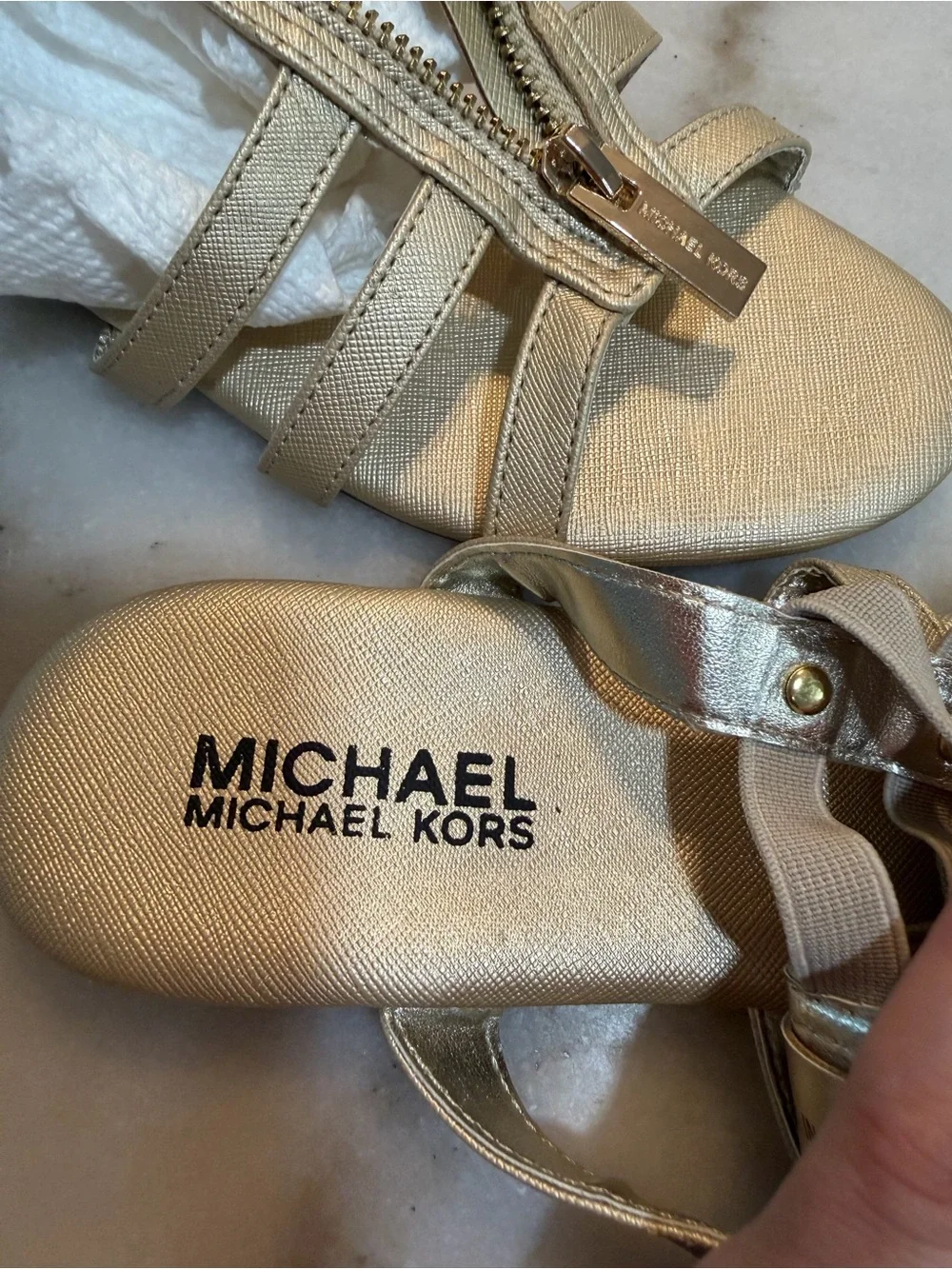 Michael Kors Metallic Gold Zipper Gladiator Sandals
